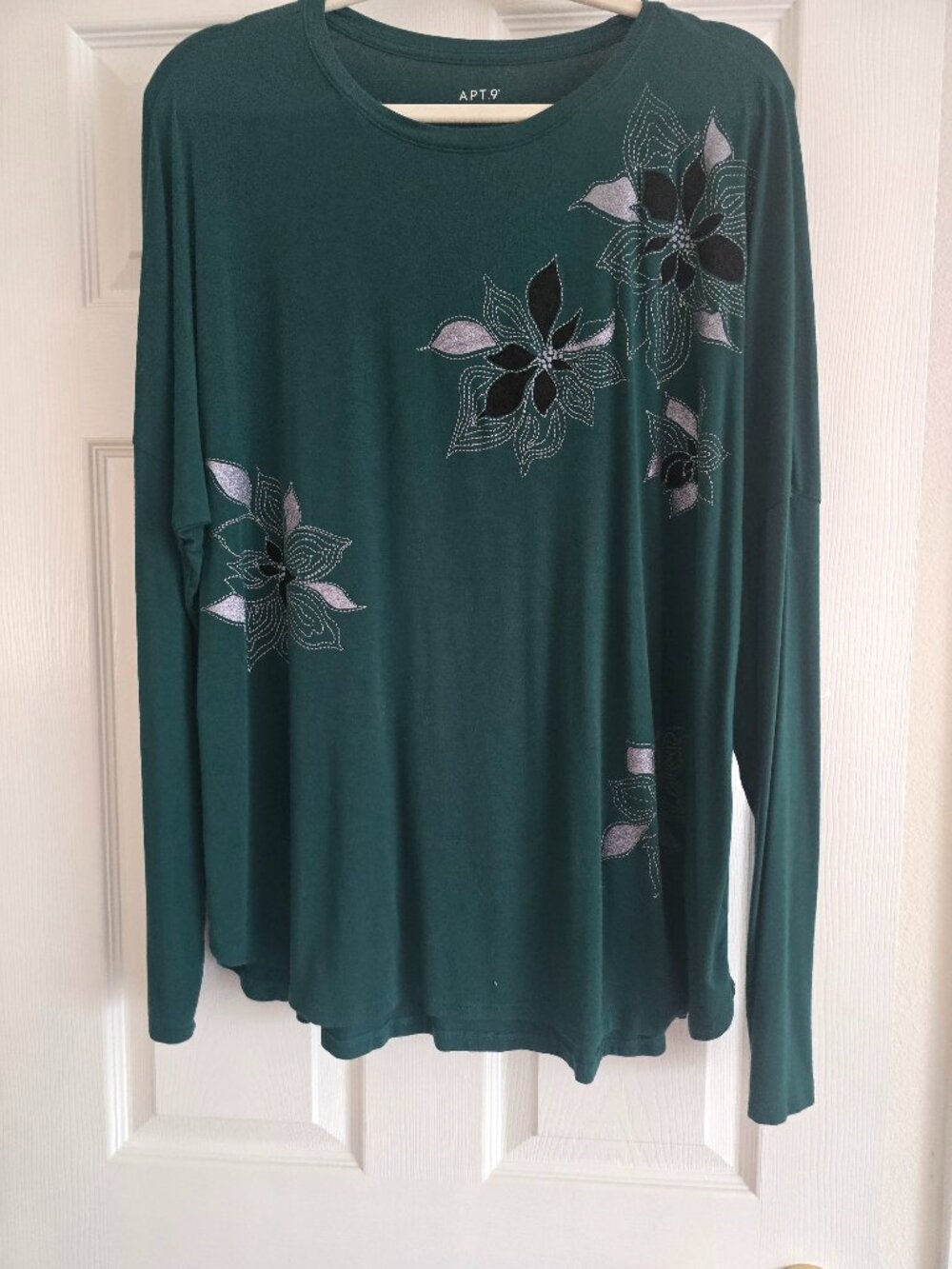 Apt 9 Embellished Pullover Top Blouse Dark Green XXL